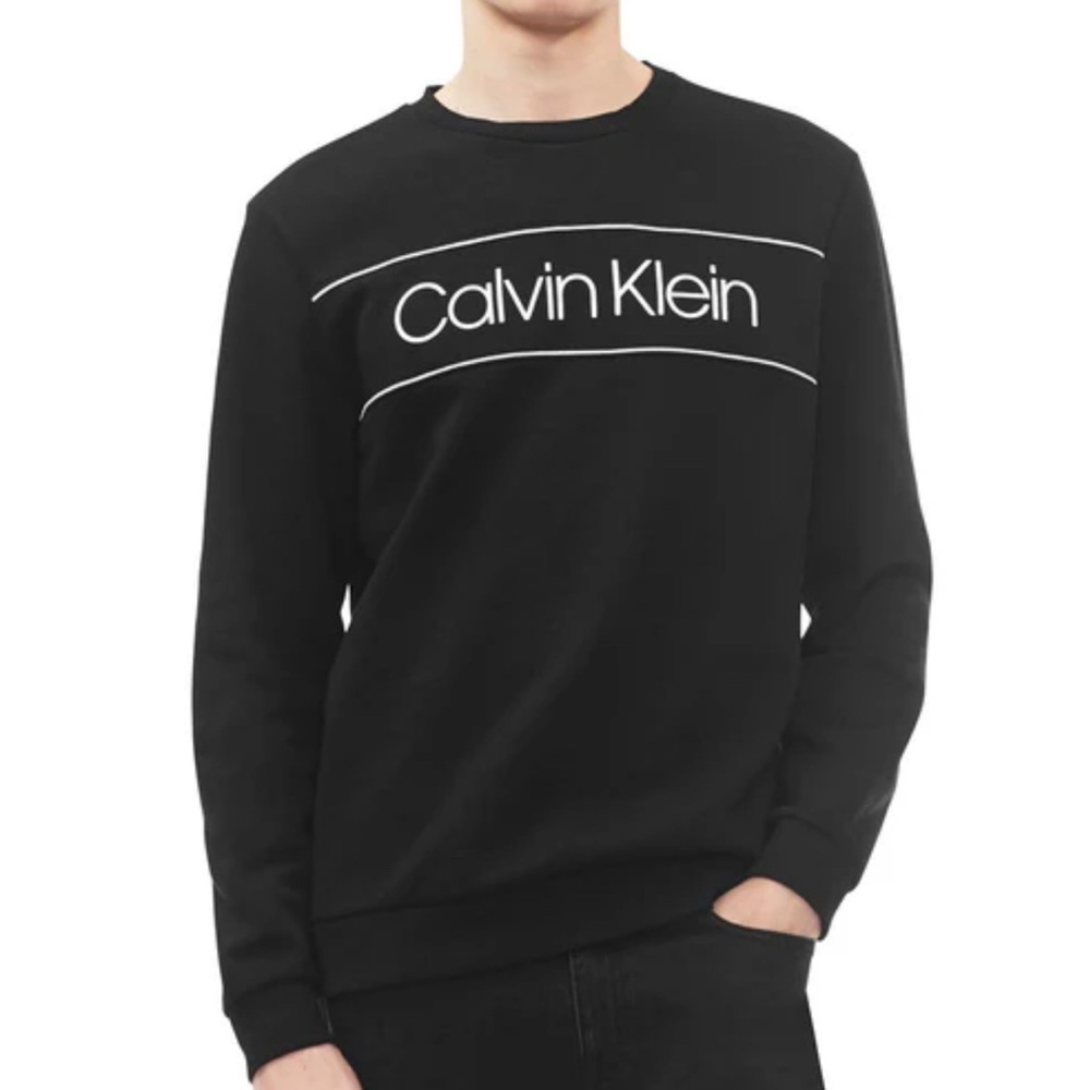 Calvin Klein Logo Crewneck Men’s XL Black Sweatshirt Pullover Soft Fleece